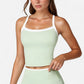 Square Neck Cropped Active Tank with Contrast Trim and Built-In Bra for Light Support