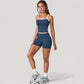 Square Neck Cropped Active Tank with Contrast Trim and Built-In Bra for Light Support