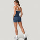 Square Neck Cropped Active Tank with Contrast Trim and Built-In Bra for Light Support