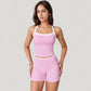 Square Neck Cropped Active Tank with Contrast Trim and Built-In Bra for Light Support
