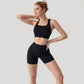 Wide Strap Square Neck Sports Bra Top with Sculpted Seam Detail and Cropped Fit