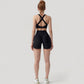 Wide Strap Square Neck Sports Bra Top with Sculpted Seam Detail and Cropped Fit