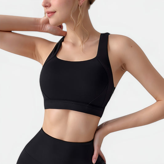 Wide Strap Square Neck Sports Bra Top with Sculpted Seam Detail and Cropped Fit