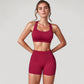 Wide Strap Square Neck Sports Bra Top with Sculpted Seam Detail and Cropped Fit