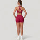 Wide Strap Square Neck Sports Bra Top with Sculpted Seam Detail and Cropped Fit