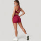 Wide Strap Square Neck Sports Bra Top with Sculpted Seam Detail and Cropped Fit
