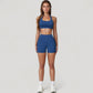 Wide Strap Square Neck Sports Bra Top with Sculpted Seam Detail and Cropped Fit