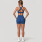 Wide Strap Square Neck Sports Bra Top with Sculpted Seam Detail and Cropped Fit