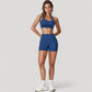 Wide Strap Square Neck Sports Bra Top with Sculpted Seam Detail and Cropped Fit