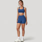 Wide Strap Square Neck Sports Bra Top with Sculpted Seam Detail and Cropped Fit