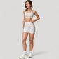 Wide Strap Square Neck Sports Bra Top with Sculpted Seam Detail and Cropped Fit