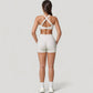 Wide Strap Square Neck Sports Bra Top with Sculpted Seam Detail and Cropped Fit