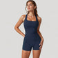 Square Neck Active Tank Top with Built-In Bra and Racerback Design for Comfort and Movement
