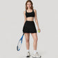 High Neck Crop Top with Scallop Trim Sleeveless Design and Seamless Finish Matching High Waist Leggings