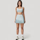 High Neck Crop Top with Scallop Trim Sleeveless Design and Seamless Finish Matching High Waist Leggings
