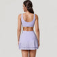 High Neck Crop Top with Scallop Trim Sleeveless Design and Seamless Finish Matching High Waist Leggings