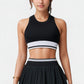 High Neck Crop Top with Contrast Stripe Hem and Fitted Athletic Design