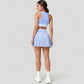 High Neck Crop Top with Contrast Stripe Hem and Fitted Athletic Design