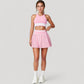 High Neck Crop Top with Contrast Stripe Hem and Fitted Athletic Design