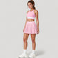 High Neck Crop Top with Contrast Stripe Hem and Fitted Athletic Design