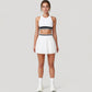 High Neck Crop Top with Contrast Stripe Hem and Fitted Athletic Design