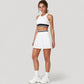 High Neck Crop Top with Contrast Stripe Hem and Fitted Athletic Design