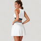 High Neck Crop Top with Contrast Stripe Hem and Fitted Athletic Design