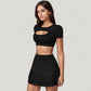 Short Sleeve Cropped Active Top with Keyhole Front Cutout and Built-In Bra for Medium Support