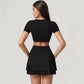 Short Sleeve Cropped Active Top with Keyhole Front Cutout and Built-In Bra for Medium Support
