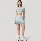 Short Sleeve Cropped Active Top with Keyhole Front Cutout and Built-In Bra for Medium Support