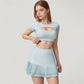 Short Sleeve Cropped Active Top with Keyhole Front Cutout and Built-In Bra for Medium Support