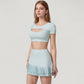 Short Sleeve Cropped Active Top with Keyhole Front Cutout and Built-In Bra for Medium Support