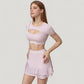 Short Sleeve Cropped Active Top with Keyhole Front Cutout and Built-In Bra for Medium Support