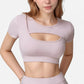 Short Sleeve Cropped Active Top with Keyhole Front Cutout and Built-In Bra for Medium Support