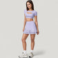 Short Sleeve Cropped Active Top with Keyhole Front Cutout and Built-In Bra for Medium Support