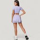 Short Sleeve Cropped Active Top with Keyhole Front Cutout and Built-In Bra for Medium Support
