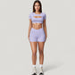 Short Sleeve Cropped Active Top with Keyhole Front Cutout and Built-In Bra for Medium Support