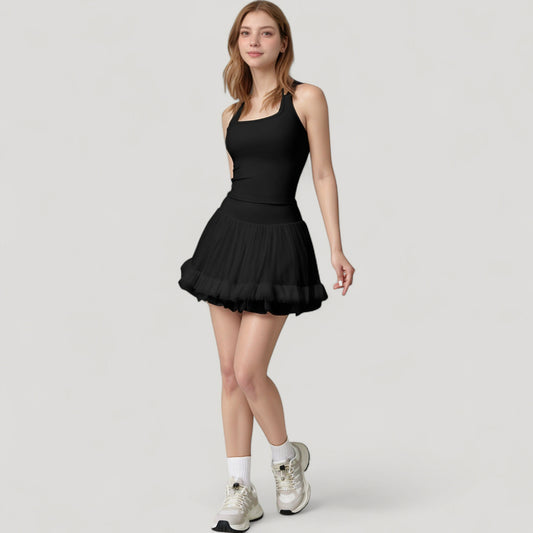 Tulle Mini Skirt with Soft Lining and Layered Ruffle Hem for a Whimsical Ballet-Inspired Look