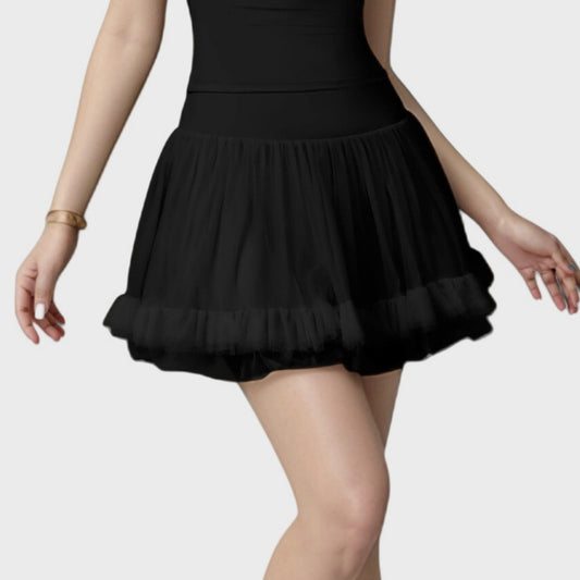 Tulle Mini Skirt with Soft Lining and Layered Ruffle Hem for a Whimsical Ballet-Inspired Look