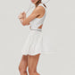 Sleeveless Zip Front High Neck Tennis Dress with Pleated Skirt and Contrast Waist Trim