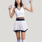 Sleeveless Cropped Tennis Top with Contrast Collar and V-Neckline
