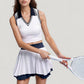 Sleeveless Cropped Tennis Top with Contrast Collar and V-Neckline