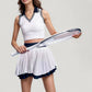 Sleeveless Cropped Tennis Top with Contrast Collar and V-Neckline