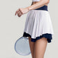 High Waist Pleated Tennis Skirt with Layered Hem and Contrast Waistband