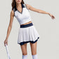 High Waist Pleated Tennis Skirt with Layered Hem and Contrast Waistband