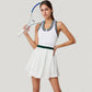Sleeveless Tennis Dress with Zip Front Contrast Trim Neckline and Pleated Skirt