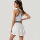Sleeveless Tennis Dress with Zip Front Contrast Trim Neckline and Pleated Skirt