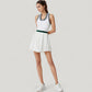 Sleeveless Tennis Dress with Zip Front Contrast Trim Neckline and Pleated Skirt