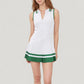 Sleeveless Tennis Dress with Zip Front Contrast Trim Collar and Colorblock Pleated Skirt
