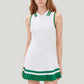 Sleeveless Tennis Dress with Zip Front Contrast Trim Collar and Colorblock Pleated Skirt